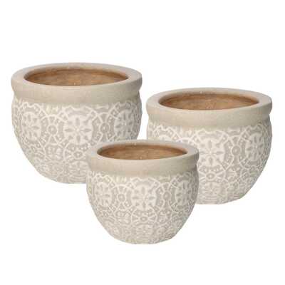 Fioriere grigia ceramica 3 pezzi decoro bianco 40423 COLORI E LUCI