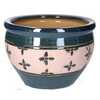 Particolare di Set 3 copri vaso fioriera in ceramica bordi blu scuro