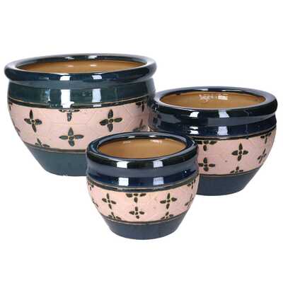 Set 3 copri vaso fioriera in ceramica bordi blu scuro 40411 COLORI E LUCI