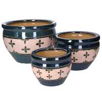 Set 3 copri vaso fioriera in ceramica bordi blu scuro 40411 COLORI E LUCI