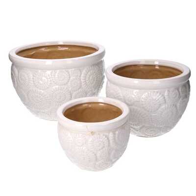 Set di 3 portavasi in ceramica bianca decori a spirale 40419 COLORI E LUCI