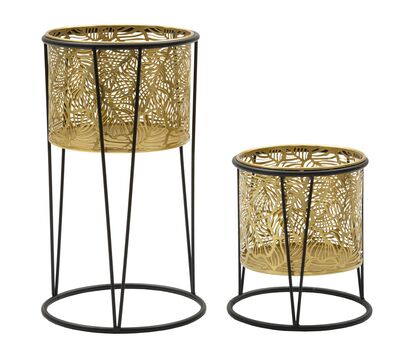 Due collonnine grande e piccola per vasi alte in metallo decoro foglie  41576
