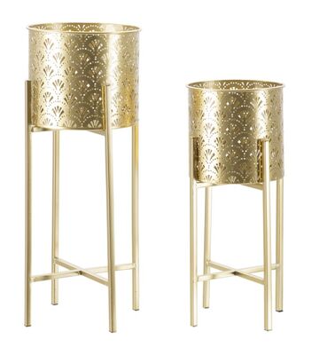 Coppia di colonnine portavasi alte 53 e 43cm decoro ventaglio  41575