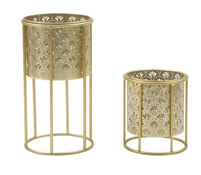 Coppia di colonnine portafiori in metallo decoro ventaglio  41574