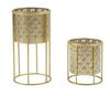 Coppia di colonnine portafiori in metallo decoro ventaglio  41574