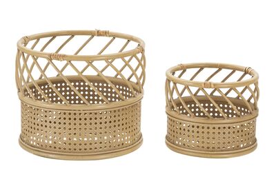 Coppia di portavasi o portaoggetti piccolo e grande in rattan  41580