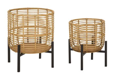 Set di 2 portavasi rotondi in rattan e metallo rialzati  41573