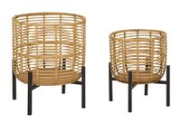 Set di 2 portavasi rotondi in rattan e metallo rialzati  41573