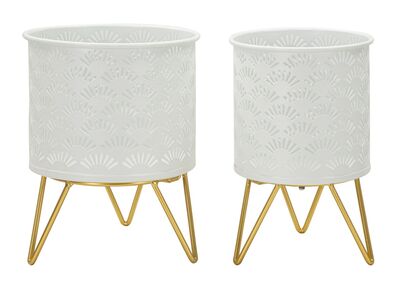 Portavasi rialzato bianco in metallo decoro ventaglio  41586