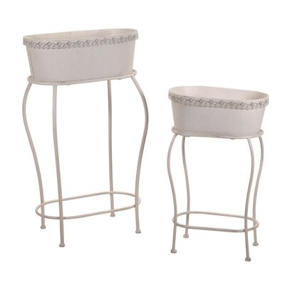 Set di due portavasi ovali alti bianco avorio gambe sagomate  38784