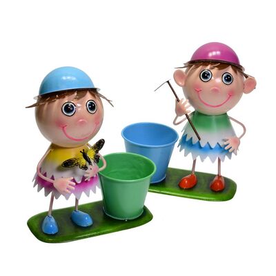 Portavaso metallo coppia bambini colorati 22x12x28  37536