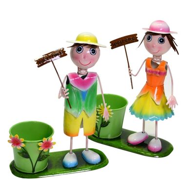 Set 2 portavasi ragazzi metallo colorati  37537