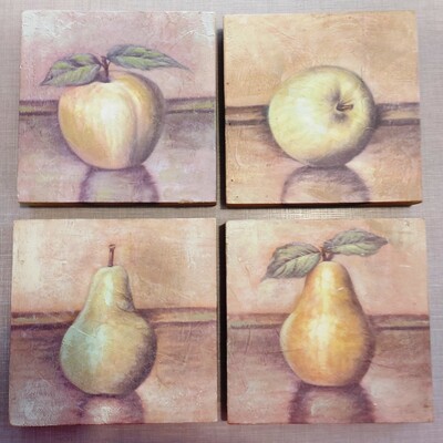Quadretti assortiti 20x20cm frutta mele e pere in legno - 4 pezzi 39739 COLORI E LUCI