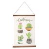 Targhetta in stoffa quadretto con 4 cactus e fiore rosa 33x46 COLORI E LUCI