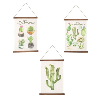 Tre targhette - quadretti in stoffa con cactus 33x46  39351