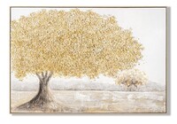 Quadro B - materico alberi autunnali dorati su tela con cornice sottile 122x82 cm