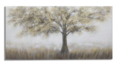 Quadro 140x70 albero grande tonalit&agrave; oro grigio tortora  40964