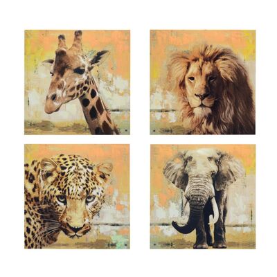 Quadri 60x60cm animali savana: giraffa, tigre, leone, elefante 37681 COLORI E LUCI
