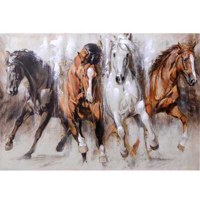 Quadro orizzontale 90x60cm cavalli al galoppo e criniera al vento 40003 COLORI E LUCI
