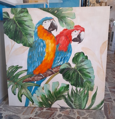 Quadro colori accesi grande pappagalli 100x100 39948 COLORI E LUCI
