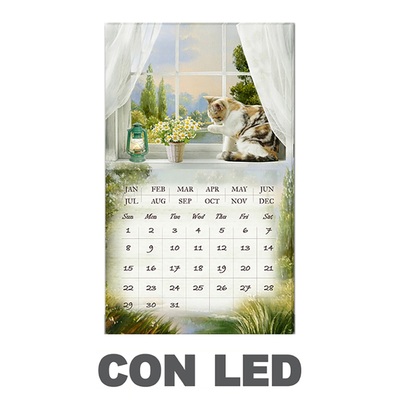 Quadro stampa gattino alla finestra con calendario e led 30x50  43533