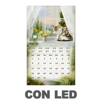 Quadro stampa gattino alla finestra con calendario e led 30x50  43533