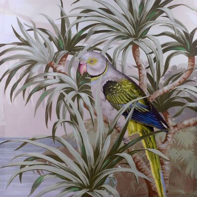 Quadro pappagallo 80x80cm piume verdi a azzurre su rami tropicali 38296 COLORI E LUCI