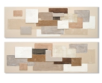 Coppia quadri materici moderni mosaico toni tortora e grigio astratto 150x50 COLORI E LUCI