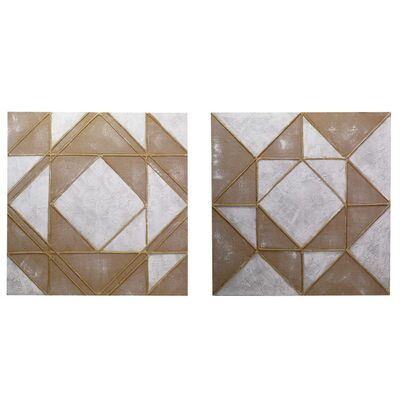 Coppia di quadri con triangoli tortora oro 75x75cm  38362