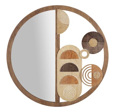 Decorazione specchio quadro in legno tondo blocchi astratti  42332