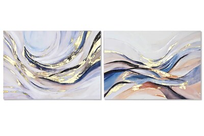 Coppia quadri astratti materici texture blu e oro su tela 100x70 cm  45752