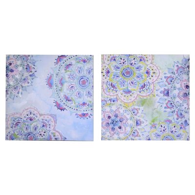 Coppia di quadri 60x60cm con dipinto di mandala azzurri e multicolor  39171