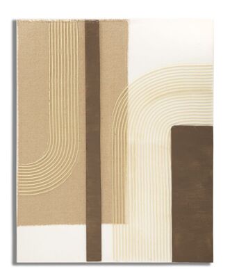 Quadro astratto curve nero e tortora con applicazioni in stoffa 80x100  41003