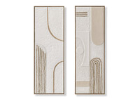 Coppia di quadri astratti geometrie architettoniche nei toni naturali 3D con cornice 42,5x122,5  456