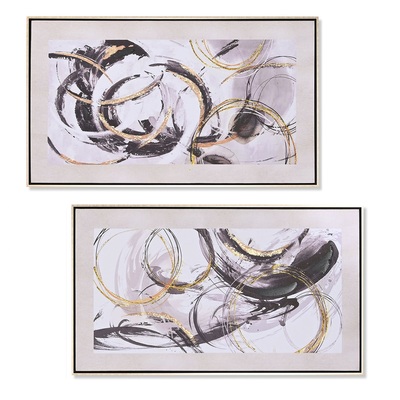 Quadro lungo verticale orizzontale moderno astratto nero tortora grigio oro cerchi 95x55 41080