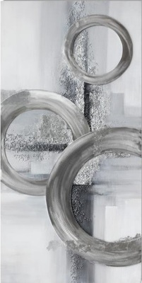 Quadro astratto materico lungo verticale cerchi grigio metallo 60x120 39898 COLORI E LUCI