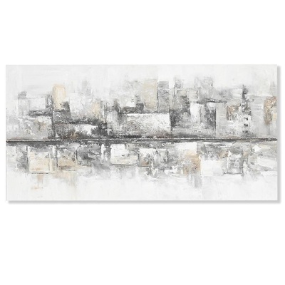 Quadro moderno paesaggio urbano 120x60 citt&agrave; astratta bianco e grigio  45772