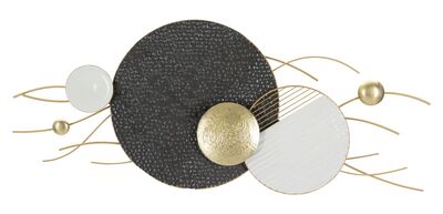 Quadro astratto sfere nere e oro in metallo 129,5x53,3  41132