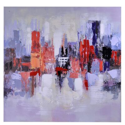 Quadro moderno astratto skyline citt&agrave; grigio viola rosso 80x80 39409 COLORI E LUCI