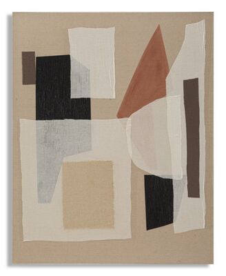 Quadro astratto tortora marrone beige con applicazioni stoffate 80x100  41000