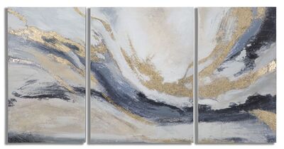 Quadro trittico moderno sfumature astratte grigio blu oro 45x80 e 60x80  40802