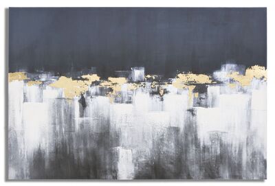 Quadro citt&agrave; astratta dipinta 120x80 nero grigio oro 40403 COLORI E LUCI