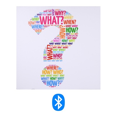 Quadro stampa su tela decorativa moderna con scritte interrogative inglesi e Bluetooth 60x60  43521
