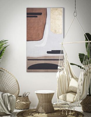 Quadro grande alto 180cm moderno astratto con colori del tortora nero e oro  40353