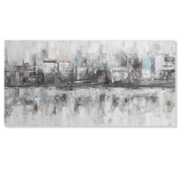 Quadro citt&agrave; astratta 120x60CM skyline grigio e azzurro materico lungo orizzontale COLORI E LUCI