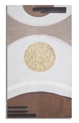 Quadro astratto moderno cerchi e linee 100x180 tortora nero oro  40355