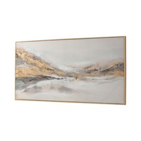 Quadro moderno astratto orizzonte nero grigio oro 140x70  45741