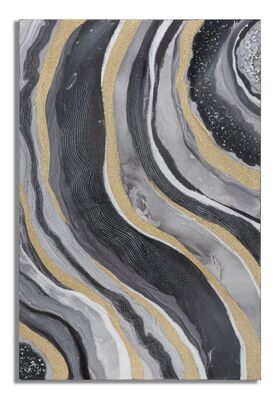Quadro nero e grigio con dettagli materici di pietrine e applicazioni multicolor 80x100cm  40335