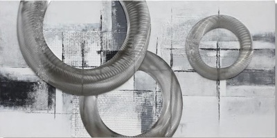 Quadro cerchi argento metallici moderno astratto 120x60 orizzontale verticale 39897 COLORI E LUCI