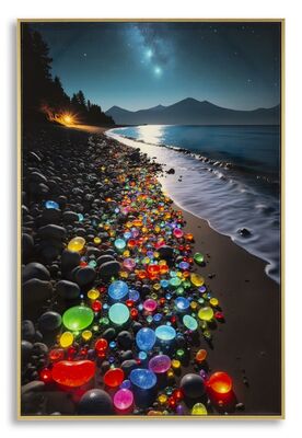 Quadro notturno intenso riflesso di luna spiaggia contrasti colori risalto 60x90 COLORI E LUCI